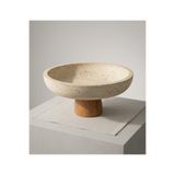 FARALYAHOME GERÇEK TRAVERTEN MERMER NATUREL AHŞAP AYAK 25X5 CM SUNUMLUK DEKORATİF SUNUM KASESİ
