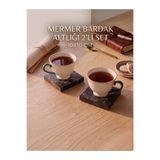 FARALYAHOME Premium Doğal Siyah Mermer Bardak Altlığı 2'li Set 10x10 cm - Lüks Kahve Sunum Ve Fincan Altlığı