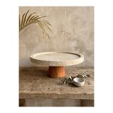 FARALYAHOME SUNUMLUK DOĞAL TRAVERTEN MERMER TEPSİ NATUREL AYAKLI 25X2 CM