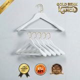 Faravis Atelier 5'li Lüks Ahşap Askı Seti Beyaz Gold Amerikan Kancalı Kalın Omuzlu Ceket Takım Gömlek ve Pantolon Askısı - Beyaz - Gold