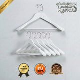 Faravis Atelier 5'li Lüks Ahşap Askı Seti Beyaz Gümüş Amerikan Kancalı Kalın Omuzlu Ceket Takım Gömlek ve Pantolon Askısı - Beyaz - Gümüş