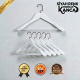 Faravis Atelier 5'li Lüks Ahşap Askı Seti Beyaz Siyah Amerikan Kancalı Kalın Omuzlu Ceket Takım Gömlek ve Pantolon Askısı - Beyaz - Siyah