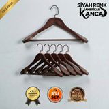 Faravis Atelier 5'li Lüks Ahşap Askı Seti Ceviz Siyah Amerikan Kancalı Kalın Omuzlu Ceket Takım Gömlek ve Pantolon Askısı - Ceviz - Siyah