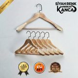 Faravis Atelier 5'li Lüks Ahşap Askı Seti Naturel Siyah Amerikan Kancalı Kalın Omuzlu Ceket Takım Gömlek ve Pantolon Askısı - Natürel - Siyah