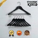 Faravis Atelier 5'li Lüks Ahşap Askı Seti Siyah Siyah Amerikan Kancalı Kalın Omuzlu Ceket Takım Gömlek ve Pantolon Askısı - Siyah - Siyah