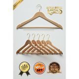 Faravis Atelier Naturel Ahşap Elbise Askısı Vernikli Gömlek Kıyafet Askılık Pantolon Çubuklu Gold Kanca 10 Adet