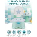 Farbu Oyuncak 3 In 1 Müzikli Basamaklı Lazımlık Pilli ve Kaydırmaz Tabanlı Eğitici Hijyenik Tuvalet Eğitimi Seti - Turkuaz - 35 x 22