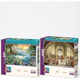 Farbu Oyuncak Atina Okulu ve Hayvanlar Alemi Ikili Set - 1000 + 500 Parça Ikili Puzzle Seti