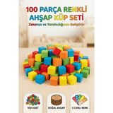Farbu Oyuncak Doğal Ahşap 100’LÜ Renkli Küp Seti | Çocuklar Için Zeka ve Motor Beceri Geliştirici Ahşap Bloklar
