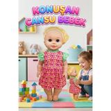 Farbu Oyuncak Konuşan Cansu Bebek! Sesli Pilli 40CM Gözleri Açılıp Kapanan Sevimli Elbiseli Oyuncak Bebek - Çok Renkli