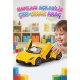 Farbu Oyuncak Maserati MC20 Çek-Bırak Model Araba - Açılır Kanat Kapı - 1:24 Ölçekli Metal Oyuncak Araç - Sarı