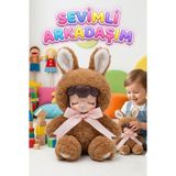 Farbu Oyuncak Nansi Peluş Figür Bebek - 17 cm Tavşan Kostümlü Sevimli Uyku Arkadaşı Kostümlü Dekoratif Oyuncak Bebek - Kahverengi