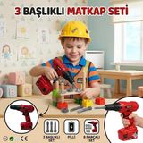 Farbu Oyuncak Pille Çalışan 3 Farklı Uçlu 2 Vida 2 Somonlu Tamirci Temalı Matkap Oyuncak Iş Aleti - Çok Renkli - 8 Parçalı Oyuncak Matkap Seti