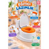 Farbu Oyuncak Pilli Sifon Sesli Islak Mendil Hazneli ve Tuvalet Kağıdı Tutacaklı Klozet Eğitici Lazımlık - Çok Renkli - 36 x 41