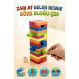 Farbu Oyuncak Renkli Ahşap Denge Kulesi Oyunu 54 Parça Zarlı Denge Blokları Eğitici Akıl ve Beceri Oyunu
