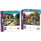 Farbu Oyuncak Taş Değirmen ve Botanik Bahçesi Ikili Set - 1000 + 500 Parça Ikili Puzzle Seti