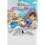 Farbu Oyuncak Uçak Otoparkım - 2'si 1 Arada Dönüşen Uçak Oyun Seti ve Araç Bakım Istasyonu 32 cm (2 Spor Araba + 1 Helikopter) - 4 Parça