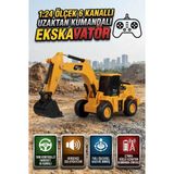 Farbu Oyuncak Uzaktan Kumandalı Kepçe Iş Makinası 1:24 Ölçekli 6 Fonksiyonlu Sesli ve 4 Çeker Oyuncak Ekskavatör - Sarı