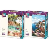 Farbu Oyuncak Yamaç Evleri ve Güne Merhaba Ikili Set - 1000 + 500 Parça Ikili Puzzle Seti