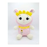 Farddad 35 cm Ayçiçeği Kostümlü Pembe Peluş Tavşan - Yumuşak Uyku Arkadaşı - Sun Flower Nakışlı