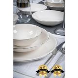 Farika Porselen Kırık Beyaz Şems 18 Parça 6 Kişilik Platin Yaldız Porselen Yemek Takımı