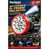 farissu 15 LED Şarj Edilebilir El Feneri Projektör – 2 Kademeli Uzun Menzilli Güçlü Işıldak - 1 ADET - Siyah