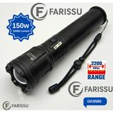 farissu 150W Ultra Güçlü Lazer LED El Feneri – 15000 Lümen, 12000mAh Powerbank Özellikli Dijital Göstergeli