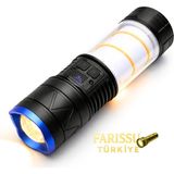 farissu 30W 3000 Lümen Zoomlu Şarj Edilebilir El Feneri & Kamp Lambası - Powerbank Özellikli 12 Modlu - Siyah - 30 W