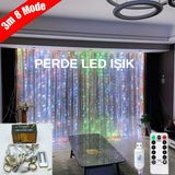 farissu 3x3 Metre 305 Led\'li 8 Fonksiyonlu Kumandalı Gökkuşağı Perde LED Işık