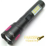 Farissu Alaska Şarjlı LED El Feneri | 1500–2000 Lümen | Zoomlu 500–600 M | Çift Işık Modlu | Type-C Şarjlı - 1 adet - Siyah