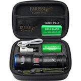 farissu Avantajlı Paket: Gold Silver GS-14300 3000 Lümen El Feneri - Çift Bataryalı Set - 1 ADET - Siyah