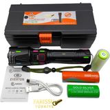 farissu Avantajlı Paket RT-063 B 60W 6000 Lümen Beyaz Lazer Fener - Yedek Pil Setli - 1 ADET - Siyah