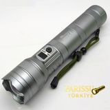 farissu GK9587 LED Lazer Silindir El Feneri 13000 Lümen Type-C Şarjlı - 1 ADET - Gri