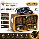 farissu Gold Silver GS-1325 Nostaljik Radyo Güneş Enerjili Bluetooth Hoparlör Usb/tf Kart Girişli Güçlü Fenerli Şarjlı