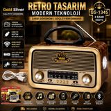 farissu Gold Silver GS-1345 Nostaljik Görünümlü Retro Radyo & Bluetooth Hoparlör (Güneş Panelli & El Fenerli)