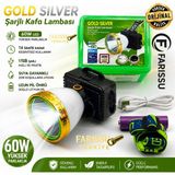 farissu Gold Silver Güneş Enerjili Solar Şarjlı Kafa Lambası 60W LED 1 Km Menzilli Avcı Kamp Feneri 18650 Pilli - 1 ADET - Siyah