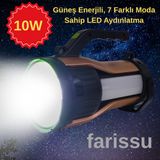 Farissu Güneş Enerjili, 7 Farklı Moda Sahip 10W LED Aydınlatma Solar Panelli Acil Durum El Feneri