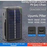 Farissu Güneş Enerjili Çoklu Pil Şarj Cihazı ve Powerbank - 18650/26650 Uyumlu