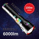 Farissu OR-W518 Ultra Güçlü Beyaz Lazer LED El Feneri | 100W, 6000 Lümen, 2 KM Zoom Menzil Powerbank Özellikli