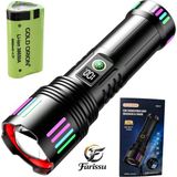 farissu R517 200W Beyaz Lazer El Feneri - 6000 Lümen, 3000 Metre Uzağı Aydınlatan Zoomlu Şarjlı Fener - Siyah