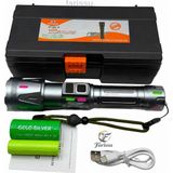 farissu Ultra Güçlü Beyaz Lazer LED El Feneri - 2 Km Menzilli & Powerbank Özellikli (Çift Pil Setli) - 1 ADET - Gri