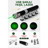 Farissu USB Şarjlı Yeşil Lazer Pointer Kalem - 5 Farklı Desen Başlıklı, 10 KM Yüksek Menzilli Güçlü İşaretleyici