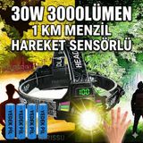 Farissu Yedek Pilli 30W Sensörlü Kafa Lambası - Dijital Şarj Göstergeli, 3000 Lümen, Type-C Şarjlı Su Geçirmez