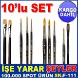 Farklı ölçülerde gerçek kıl yağlı,sulu boya resim 10lu fırça seti