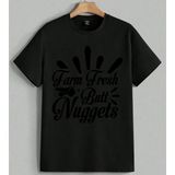 Farm Fresh Tavuk Nugget Baskılı Unisex Erkek Kadın Oversize Tişört Siyah