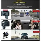 FaroxTech 3 Kameralı Araç Kamerası | Ön-İç-Arka | Full HD 1080P | Park Modu + Gece Görüşü |G-Sensörlü Dash Cam