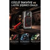 FaroxTech 4'ü 1 Arada Taşınabilir Araç Takviye Cihazı ve Dijital Lastik Hava Pompası - 10000MAH Powerbank