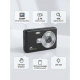 FaroxTech 50MP Kompakt Dijital Fotoğraf Makinesi 16X Dijital Zoom Anti-Shake Vlog ve Video Kamerası - Siyah