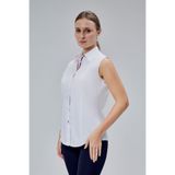 FARQIN Beyaz Pamuk Saten Likralı Sıfır Kol Şerit ve Düğme Detaylı Slim Fit Kadın Gömlek