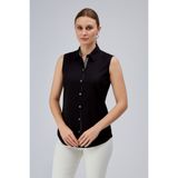 FARQIN Siyah Pamuk Saten Likralı Sıfır Kol King Çizgili Kumaş Ve Düğme Detaylı Slim Fit Kadın Gömlek